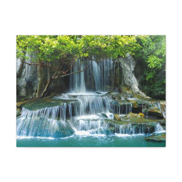 Forest Jungle Cascading Waterfall Nature Wilderness Photography Canvas Wall Art